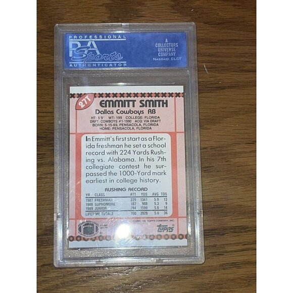 Emmitt Smith (GRADED 10) Topps 1990 Football‎ Trading Card - Picture 4 of 4
